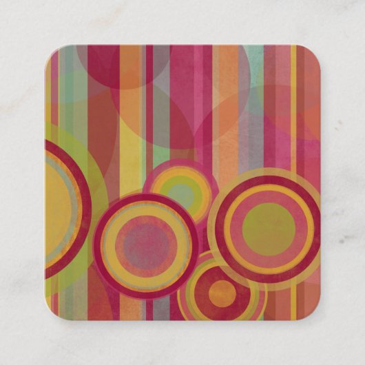 抽象的な円は赤、緑、黄色で及び縞で飾ります スクエア名刺 (正面)