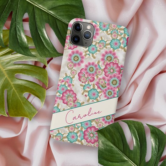 抽象的な和風花柄アートデザイン iPhoneケース