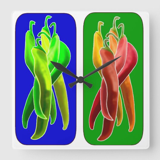 抽象的な唐辛子の柱時計 スクエア壁時計 (正面)