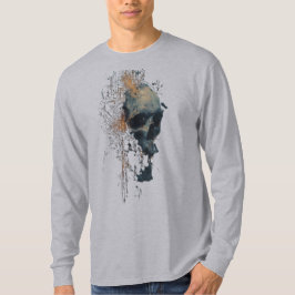 抽象的な回路のドクロ デジタルアート ロングスリーブ Tシャツ