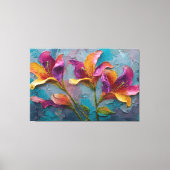 抽象的な壁のアート「紫、赤紫、オレンジの花」 キャンバスプリント (正面)