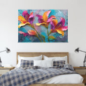 抽象的な壁のアート「紫、赤紫、オレンジの花」 キャンバスプリント (インサイチュ (寝室))