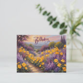 抽象的な夏の花の誕生日 ポストカード (スタンド正面)