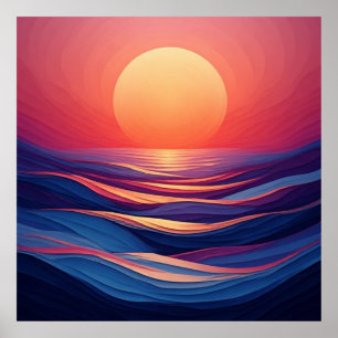 抽象的な夕焼けのグラデーションの地平線 🌅 ポスター