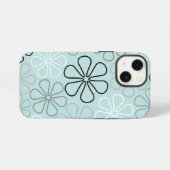 抽象的な大きな花のアウトライン BW+ダックエッグブルー iPhoneケース (裏面横)