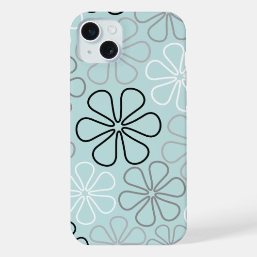 抽象的な大きな花の輪郭 BWG+ダックエッグブルー iPhoneケース (裏面)
