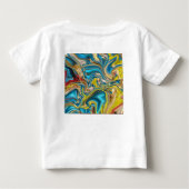 抽象的な大理石の渦巻き模様の黄色とターコイズブルーと青緑 ベビーTシャツ (裏面)