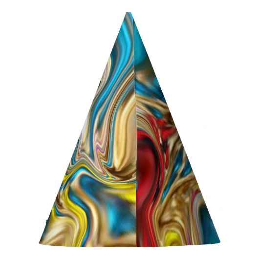 抽象的な大理石の渦巻き 黄色 ティール ターコイズ ブルー パーティーハット (裏面)