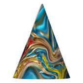 抽象的な大理石の渦巻き 黄色 ティール ターコイズ ブルー パーティーハット (左)