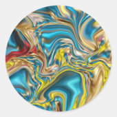 抽象的な大理石の渦巻き 黄色 ティール ターコイズ ブルー ラウンドシール (正面)