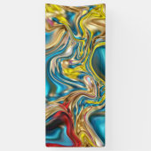 抽象的な大理石の渦巻き 黄色 ティール ターコイズ ブルー 横断幕 (縦)