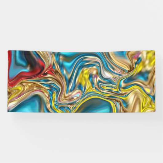 抽象的な大理石の渦巻き 黄色 ティール ターコイズ ブルー 横断幕 (横)