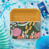 抽象的な大胆な色彩豊かなトロピカルボタニカルウェディング ペーパープレート (パーティー)