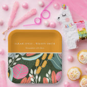 抽象的な大胆な色彩豊かなトロピカルボタニカルウェディング ペーパープレート (パーティー)