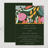 抽象的な大胆な色彩豊かなトロピカルボタニカルウェディング 招待状 (正面/裏面)