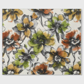 抽象的な大輪の花のペンとインク画 ギフト包装紙 ラッピングペーパー (フラット)