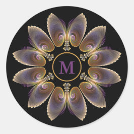 抽象的な天使の翼の曼荼羅フラクタルモノグラム ラウンドシール