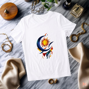 抽象的な太陽と月のTシャツ 華やかな天体柄 トライブレンドTシャツ