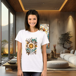 抽象的な太陽と自然の芸術デザイン Tシャツ