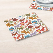 抽象的な子供および動物パターン スクエアペーパーコースター (アングル)
