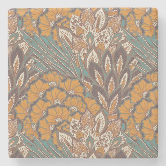 抽象的な孔雀の羽パターン ストーンコースター (正面)