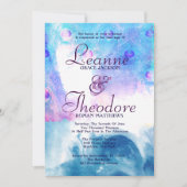 抽象的な孔雀、水彩画の結婚式招待状 招待状 (正面)