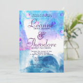 抽象的な孔雀、水彩画の結婚式招待状 招待状 (スタンド正面)