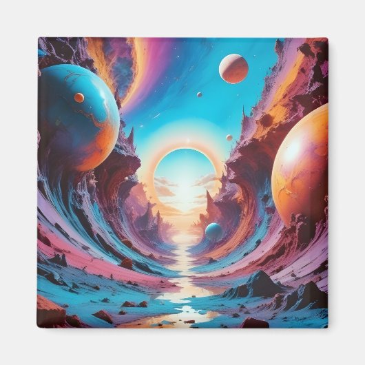 抽象的な宇宙の地平線ファンタジーの背景アート マグネット (正面)