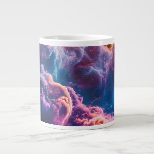 抽象的な宇宙の星雲アート - カラフルな宇宙 ジャンボコーヒーマグカップ (正面)