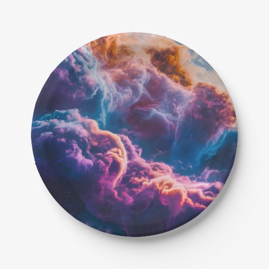 抽象的な宇宙の星雲アート - カラフルな宇宙 ペーパープレート (正面)