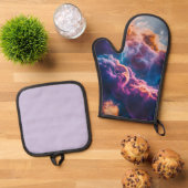 抽象的な宇宙の星雲アート - カラフルな宇宙 鍋つかみ&鍋敷きセット (トップダウン)