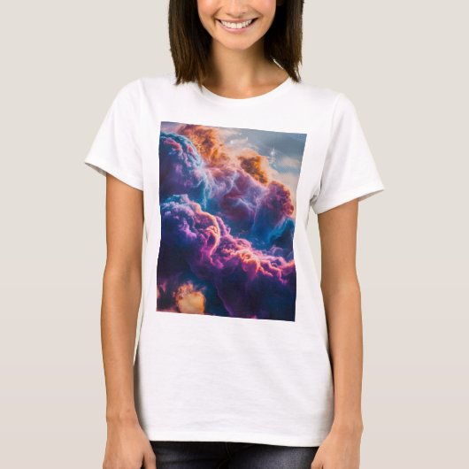抽象的な宇宙の星雲アート - カラフルな宇宙 Tシャツ (正面)