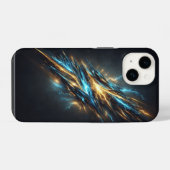 抽象的な宇宙の稲妻 - 電気青と iPhoneケース (裏面横)