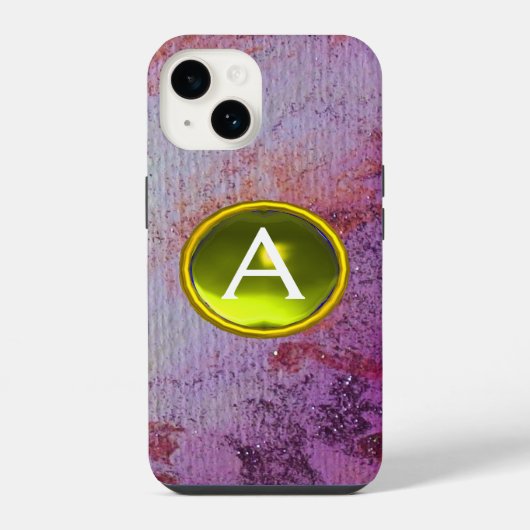 抽象的な宝石モノグラム 紫 黄色 iPhoneケース (裏面)