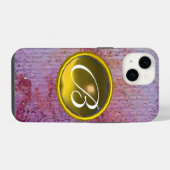 抽象的な宝石モノグラム 紫 黄色 iPhoneケース (裏面横)