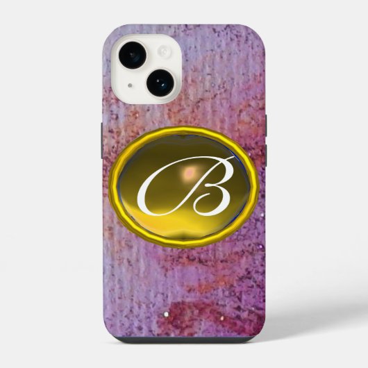 抽象的な宝石モノグラム 紫 黄色 iPhoneケース (裏面)