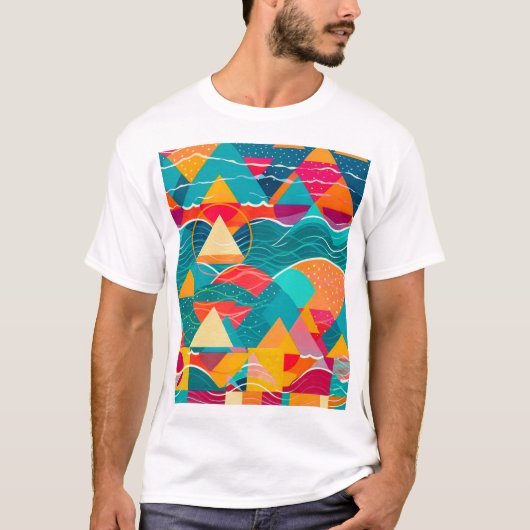 抽象的な山々と川 Tシャツ (正面)