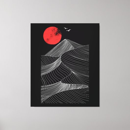 抽象的な山と赤い太陽 キャンバスプリント (正面)