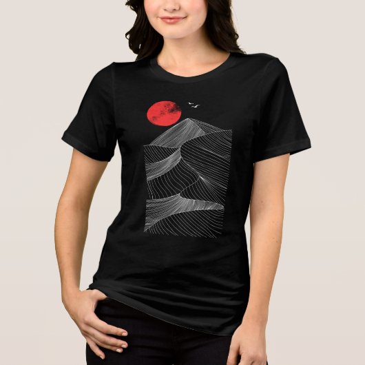 抽象的な山と赤い太陽 トライブレンドＴシャツ (正面)