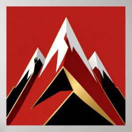 抽象的な山の範囲 赤 黒 金 ポスター