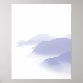 抽象的な山の風景アート パープルブルー 白 ポスター