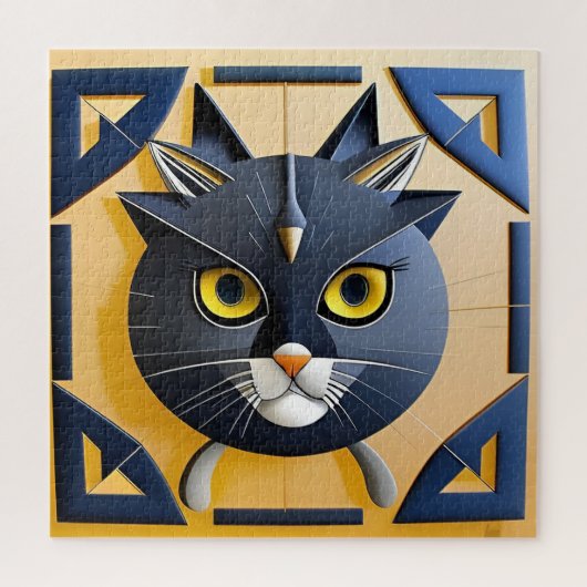 抽象的な幾何学模様のスタイリッシュな猫 ジグソーパズル (縦)