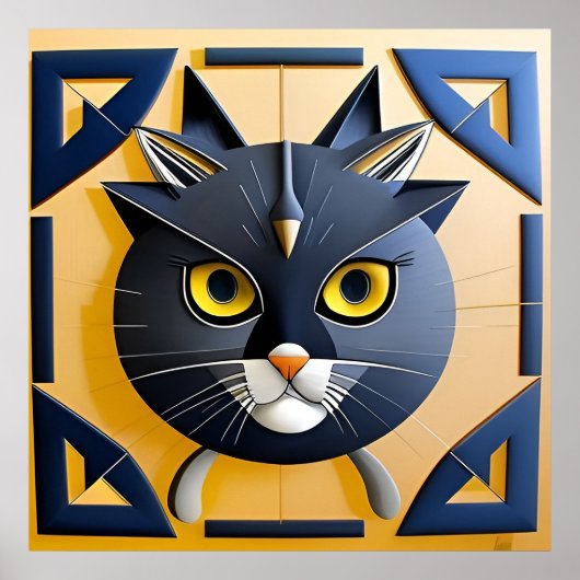 抽象的な幾何学模様のスタイリッシュな猫 ポスター (正面)