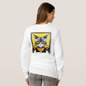 抽象的な幾何学模様のスタイリッシュな猫 Tシャツ (裏面フル)