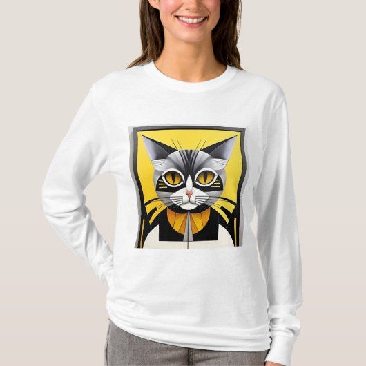 抽象的な幾何学模様のスタイリッシュな猫 Tシャツ (正面)
