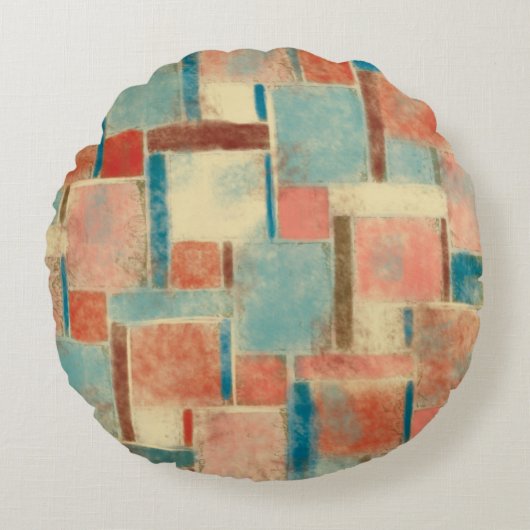 抽象的な幾何学模様のチェック丸型スロー枕 ラウンドクッション (正面)