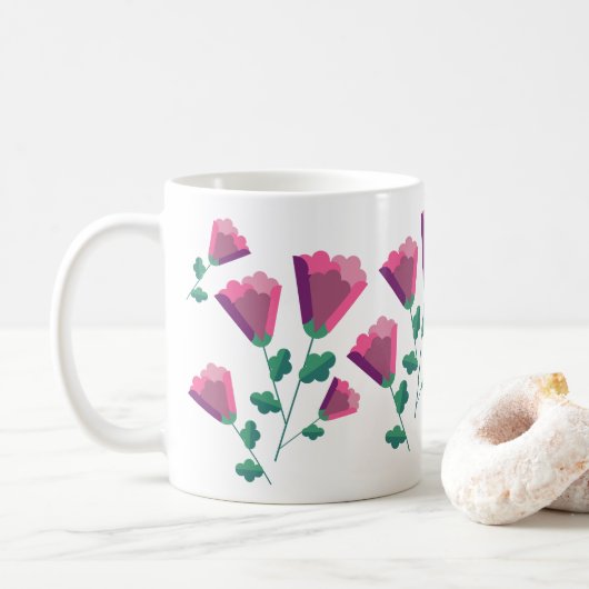 抽象的な幾何学模様のピンクの花 コーヒーマグカップ (ドーナツ)