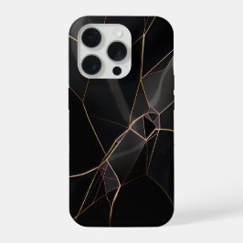 抽象的な幾何学模様のローズゴールドとブラックデザイン iPhone 15 PROケース