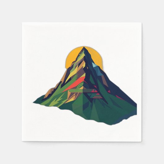 抽象的な幾何学模様の山の風景 スタンダードカクテルナプキン (正面)