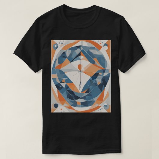 抽象的な幾何学模様の魚と釣り竿のデザイン 釣り人向け Tシャツ (デザイン正面)